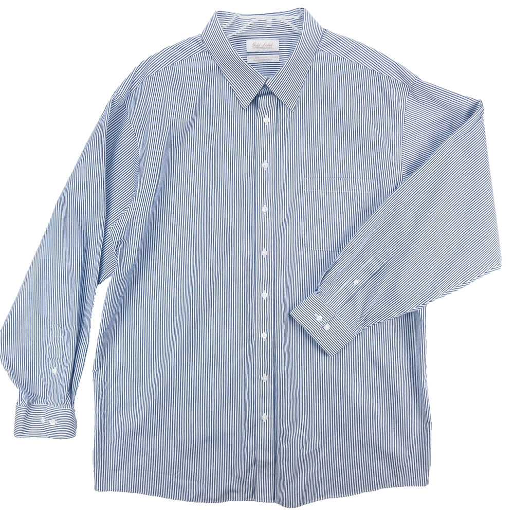 Roundtree & Yorke Gold Label Men's 19 Tall Blue White Striped Button Down Shirt